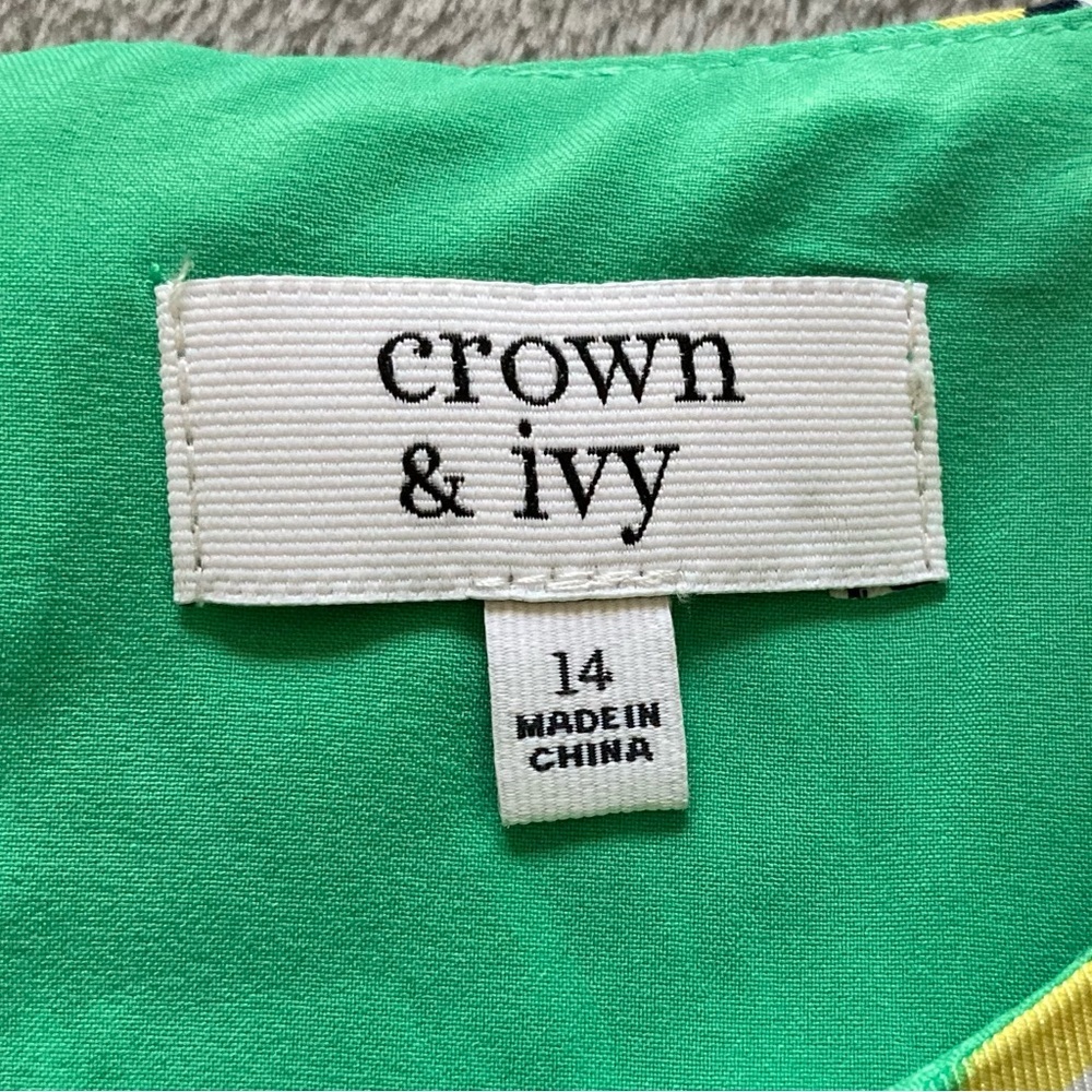 Crown & Ivy Long Sleeve Midi Shift Dress w/Vibrant Green and Navy Floral Print - Picture 3 of 6